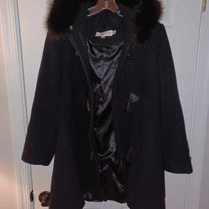 SIZE 18W Pendleton Finland Fox Fur Trim Mid-Length Black Coat (Vintage?)